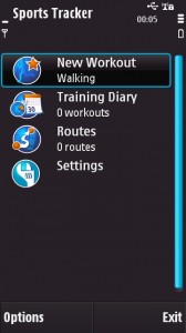 Initial screen Select new workout